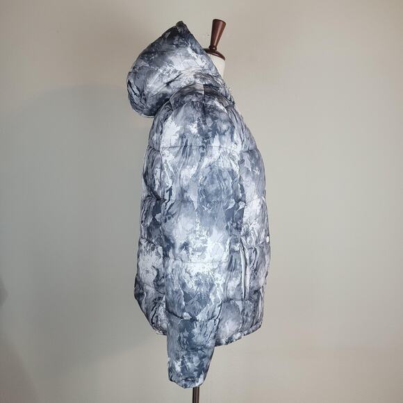 Amazon Essentials Jacket Medium Black White Marble Hooded Puffer Coat Zip NEW - Picture 3 of 11